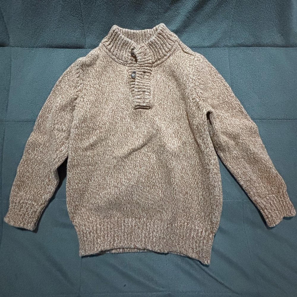 Carter's Heathered Taupe Button-Neck Turtleneck Sweater